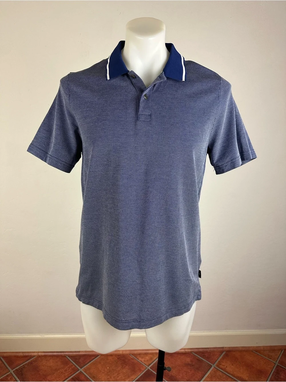 Ted Baker Knit Polo with Contrast Navy Collar and White Piping